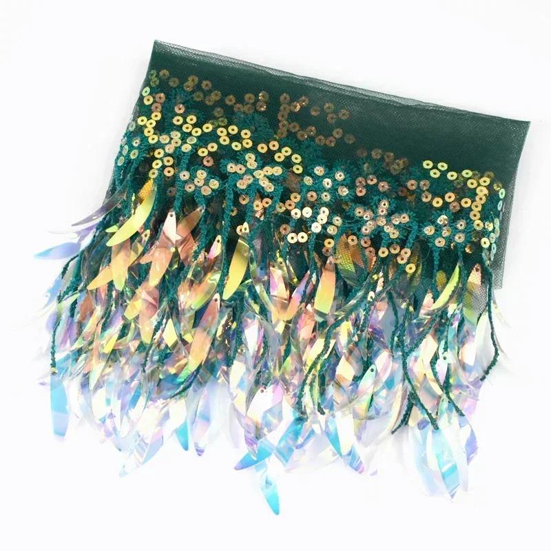 1-5Yards Mesh Tassel Fringe Sequins Lace Trim Stage Perform Latin Dress Wedding Clothes Tassels Fabric DIY Sewing Accessories