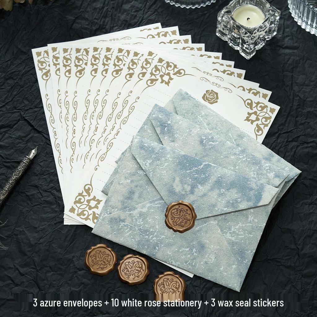 Gilded Envelope & Letter Paper Set - Embossed Texture, Straits Style, Handwritten Love Letters with Wax Seal for Valentine's Day