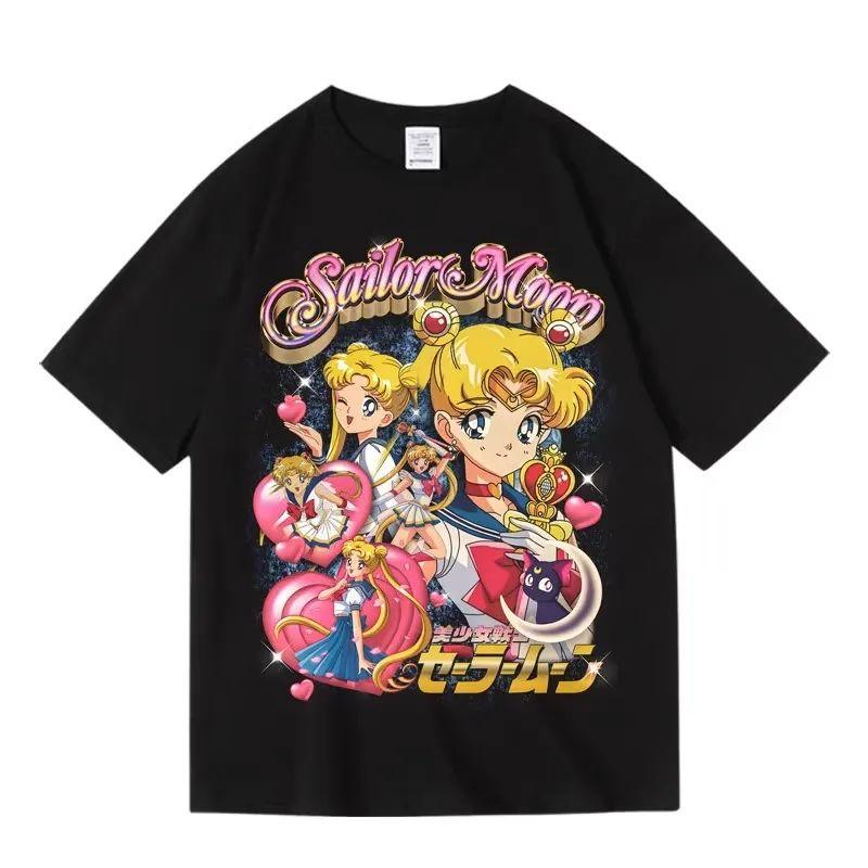 Japanese Cartoon Sailor Moon Hare Anime Peripheral Short Sleeve Summer Cotton Crew Neck Pullover Men's and Women's T-Shirt