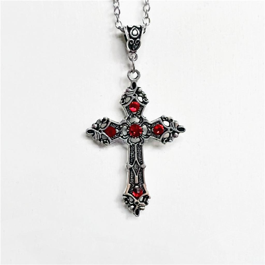 Vintage Crystals Cross Necklace Baroque Christian Pendant Chain Gothic Jewelry