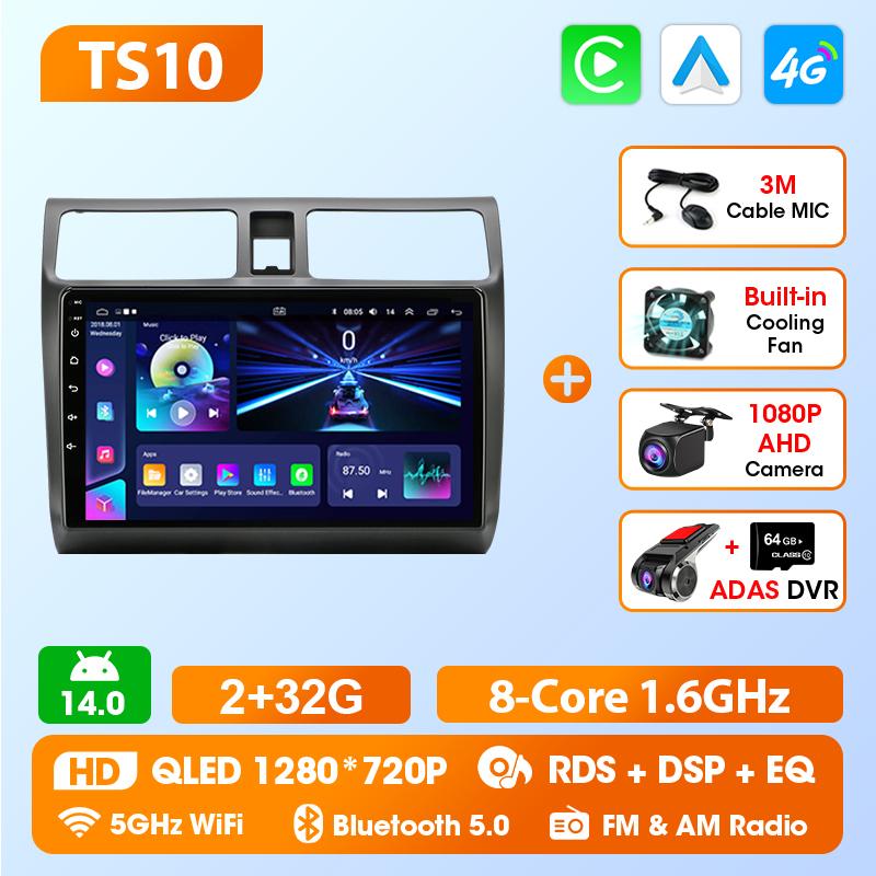 Srnubi 2 Din Carplay Android Auto for Suzuki Swift 2003 - 2010 10 Inch Car Radio Multimedia Player GPS Navigation DSP Bluetooth 5.4 Support SWC Acce