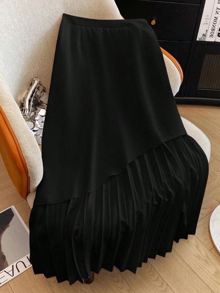 Plus Size Women's Asymmetrical Pleated Knit Skirt