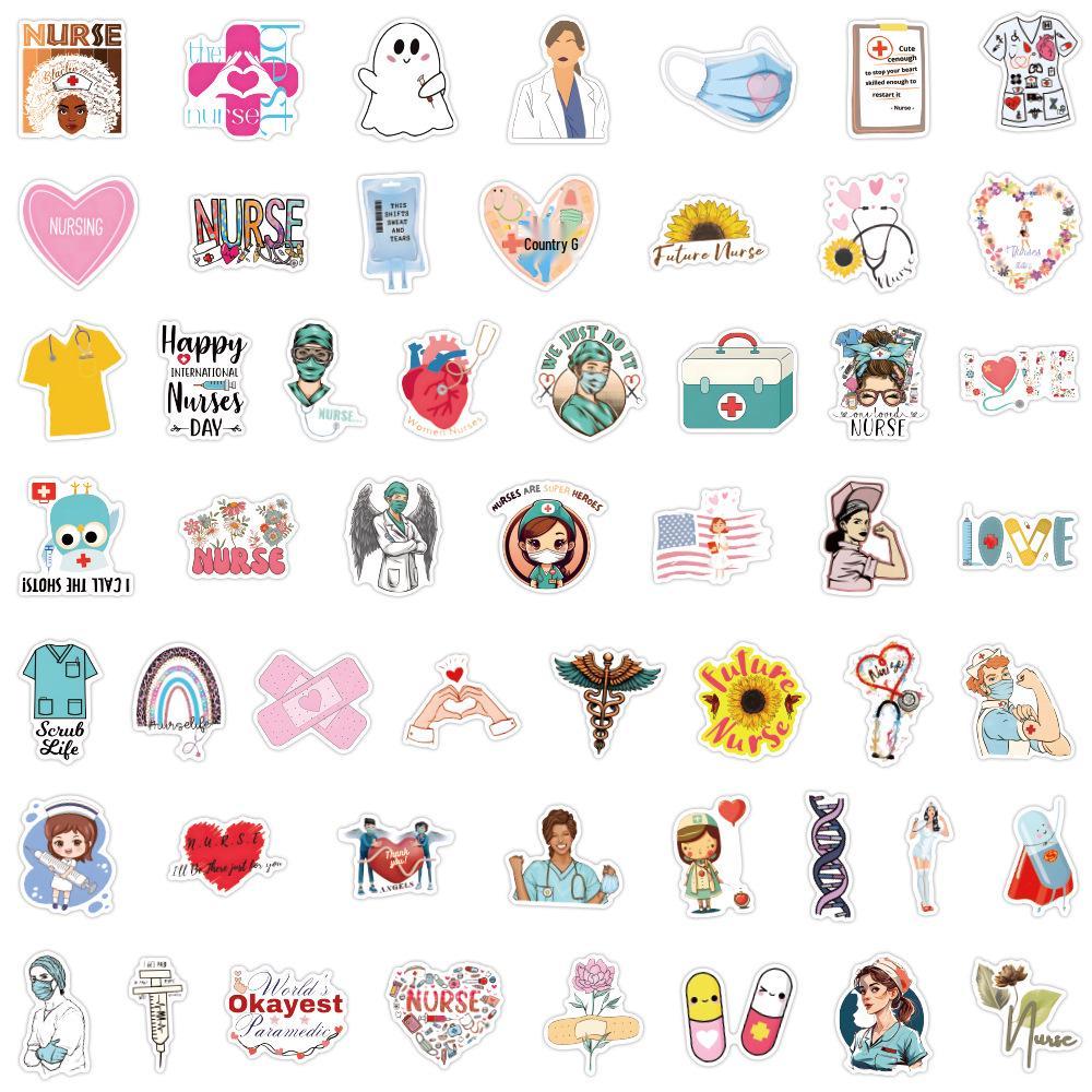 50-100 New International Nurses Day Personalized Waterproof Graffiti Stickers for Car, Luggage, and Water Bottle