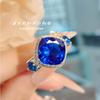 Royal Blue Sapphire Pendant Necklace Earrings Set with Paraiba Ring Green Diamond Jewelry for Women
