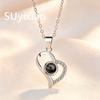 925 Sterling Silver Fashion 100 Languages I Love You Projection Stone Love Necklace Pendant, Valentine's Day Anniversary Gift