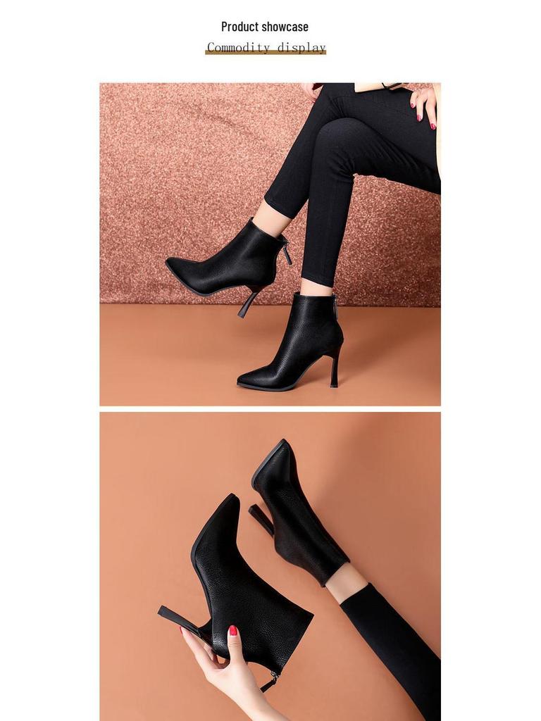 Women's Genuine Leather Pointed Toe Ankle Boots, 2025 High Heel Stilettos for Autumn/Winter, Versatile Slimming Martin Boots for Men and Women.