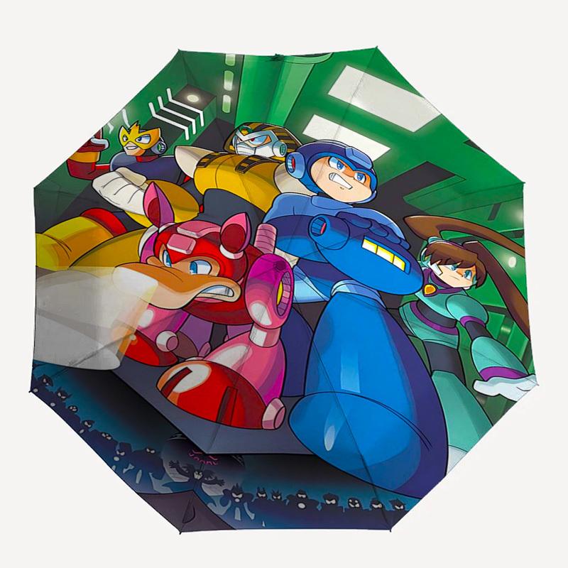 1pc Mega Man Automatic Opening Folding Umbrella with 8-Bone Iron Frame, Portable Design for Outdoor Use, Perfect Gift for Fans and Travelers.Y037