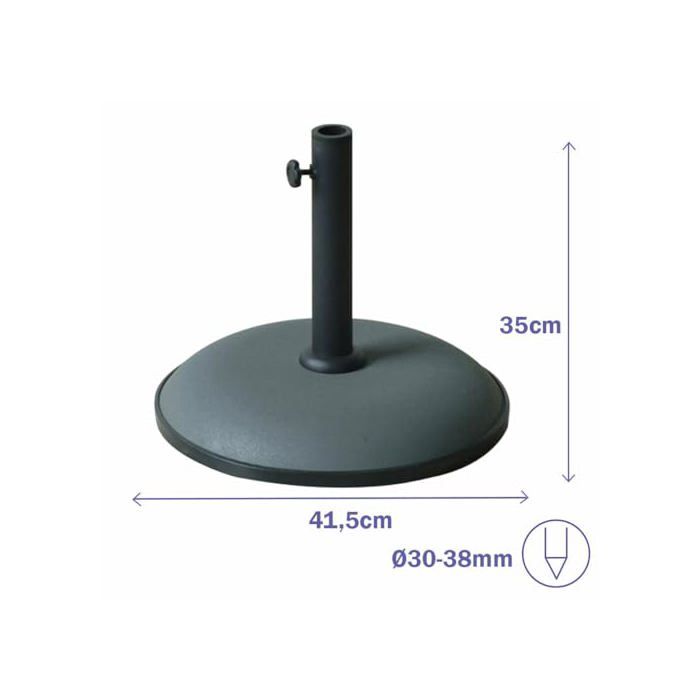 Round Cement Parasol Base - MARBUENO SUMMER - 41.5x35 Cm - 15 Kg - Grey - Compatible Ø30/35/38 Mm