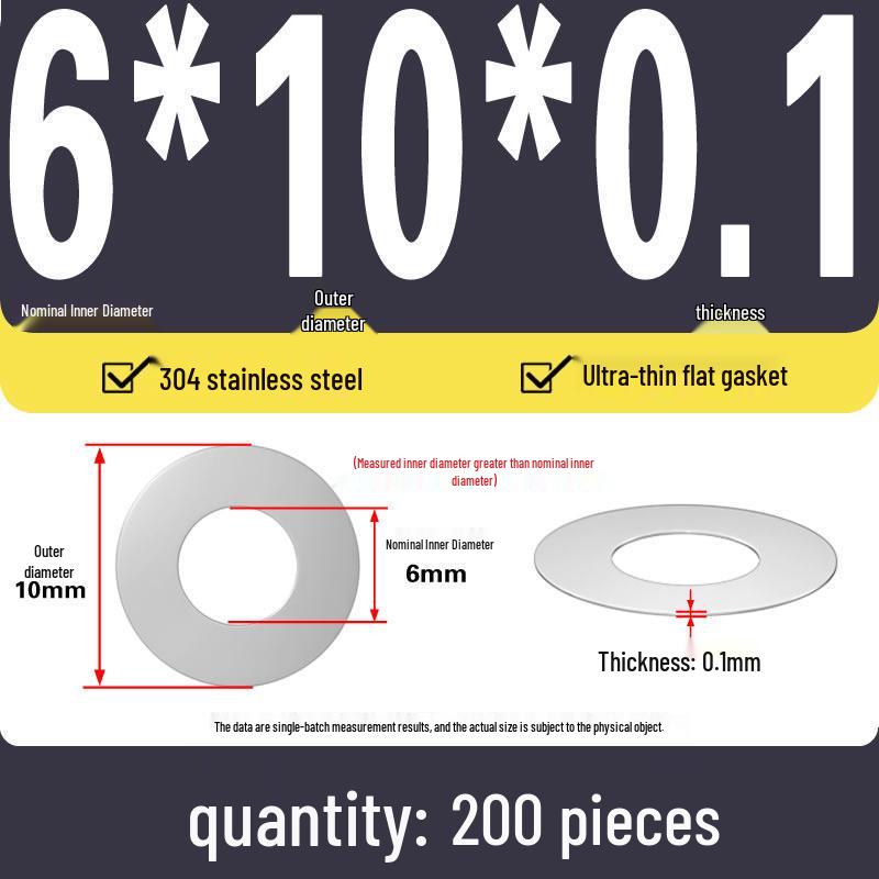 Plochá podložka z nerezové oceli 304 pro nastavení vůle hřídele (0,1/0,2/0,3 mm)