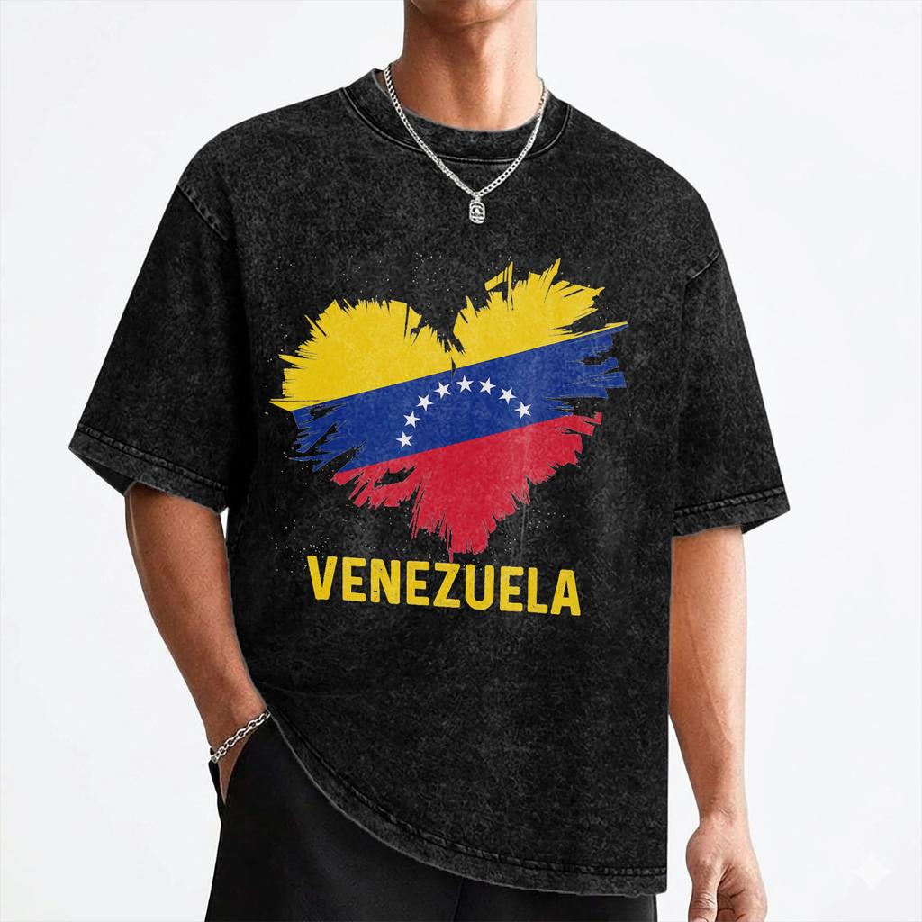Venezuela Flag Heart Venezuelan T Shirts Washed 100 Cotton Street TShirts Novelty for Men Women Streetwear Printed Tee Shirt