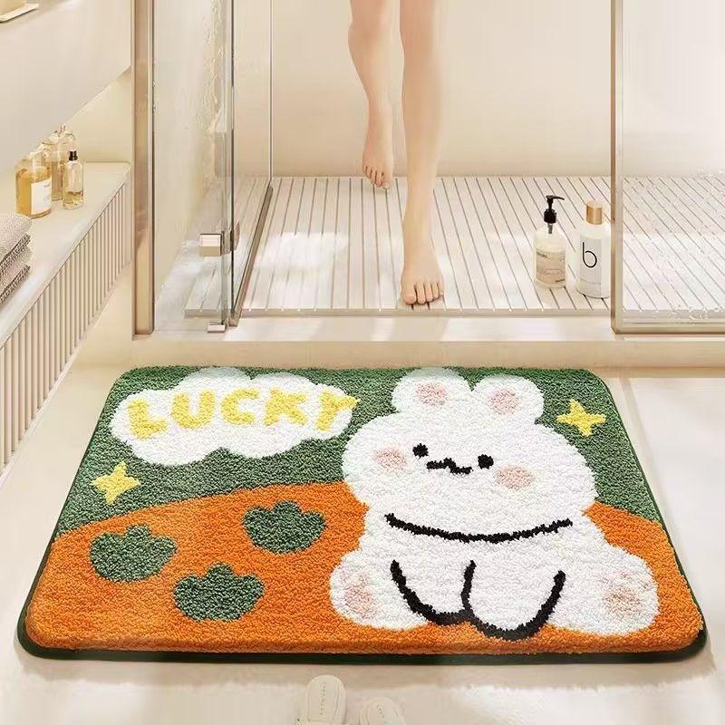 Cartoon bathroom absorbent floor mat, home toilet, bathroom imitation cashmere thick foot mat, children's room door mat