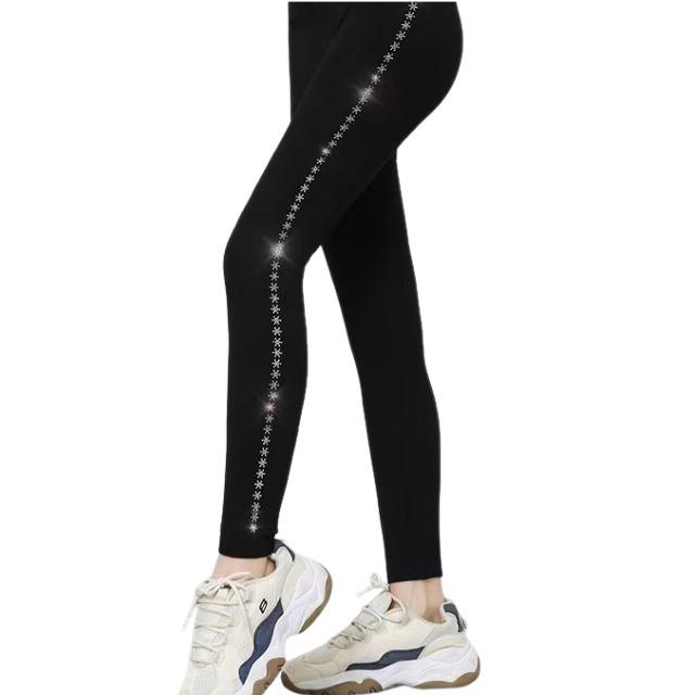 Diamond leggings on the side Women s seamless pull-up pants Integrated pants Warm and fleece leggings Large size nine-point pants Plus size
