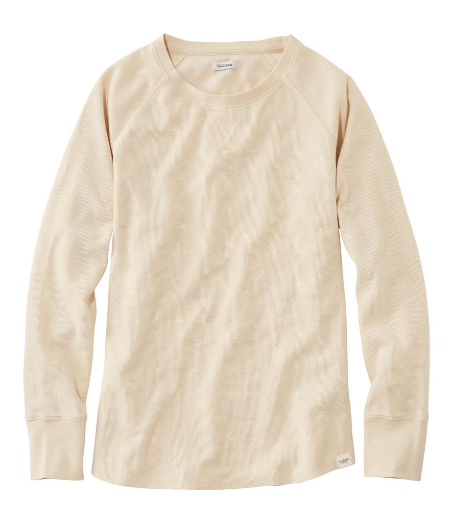LL Bean Unshrunkable Mini Waffle Long Sleeve Crew US Fit Natural 1000002500 Women's Tee, Neck, Petite, XS, Tan,