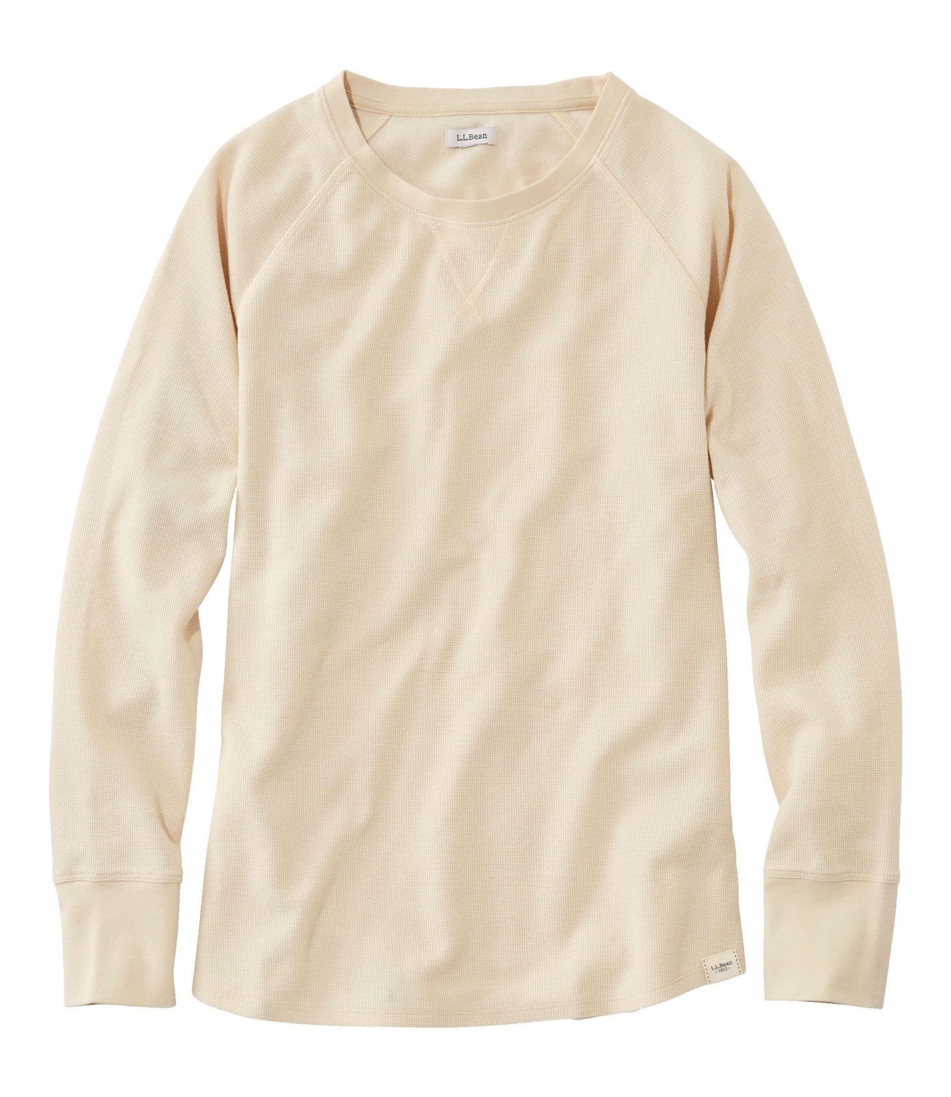 

LL Bean Unshrunkable Mini Waffle Long Sleeve Crew US Fit Natural 1000002500 Women s Tee, Neck, Petite, XS, Tan,
