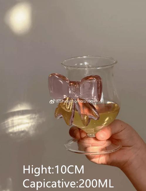 Pink Bowknot Series Glasses Cup Korean Style  INS  Bow Handle Goblet Glass Cup Romantic Ritual Champagne Wine Glass
