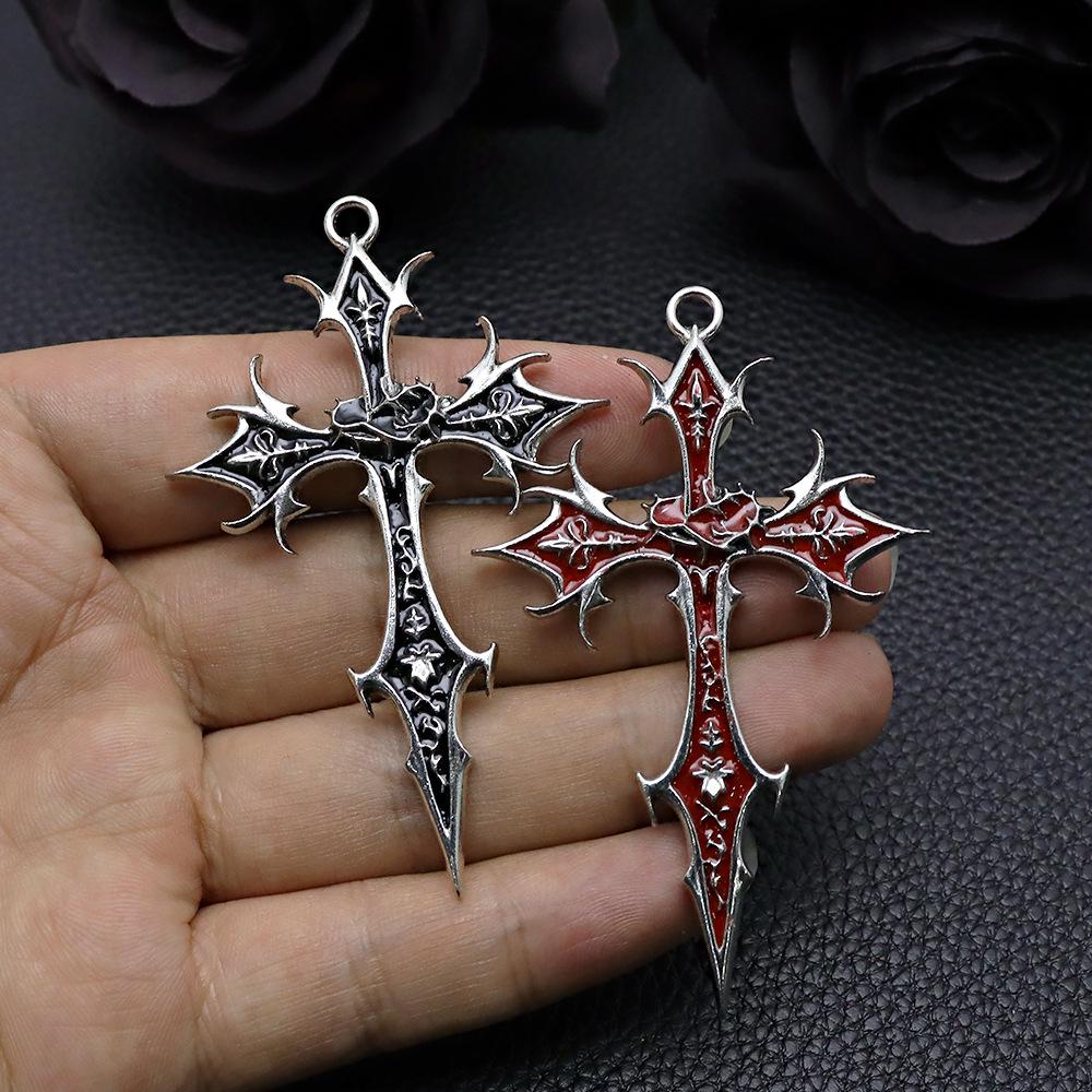 New Personalized Hip Hop Retro Gothic Cross Ethnic Floral Alloy Pendant Sweater Chain