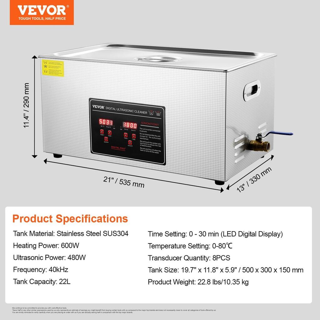 Ultrasonic Cleaner with Digital Timer & Heater, Professional Ultra Sonic Jewelry Cleaner, Stainless Steel Heated Cleaning Machine for Glasses Watch