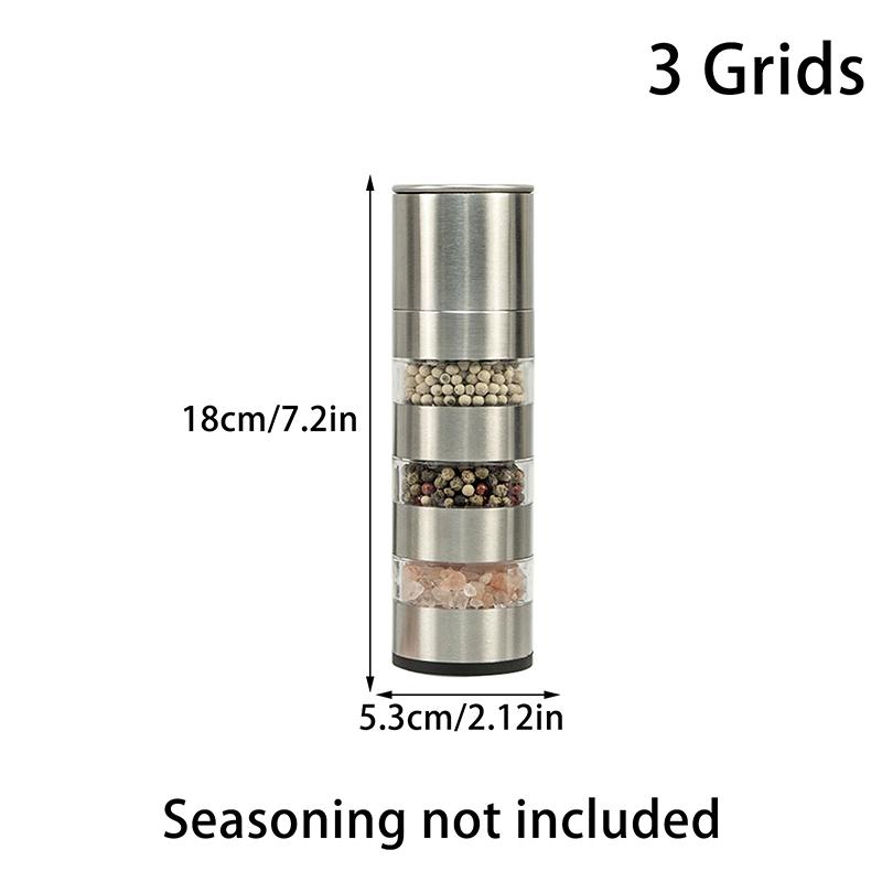 

Багатошарова солонка та перечниця 5-в-1, ручна, з нержавіючої сталі, регульована, для спецій, кухонний інструмент