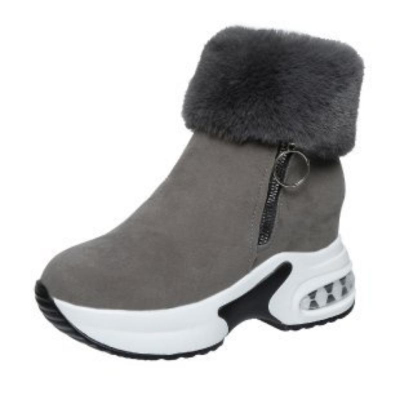 Autumn and winter new thick-soled snow boots large size casual warm cotton shoes medium tube solid color wedge heel air cushion short boots