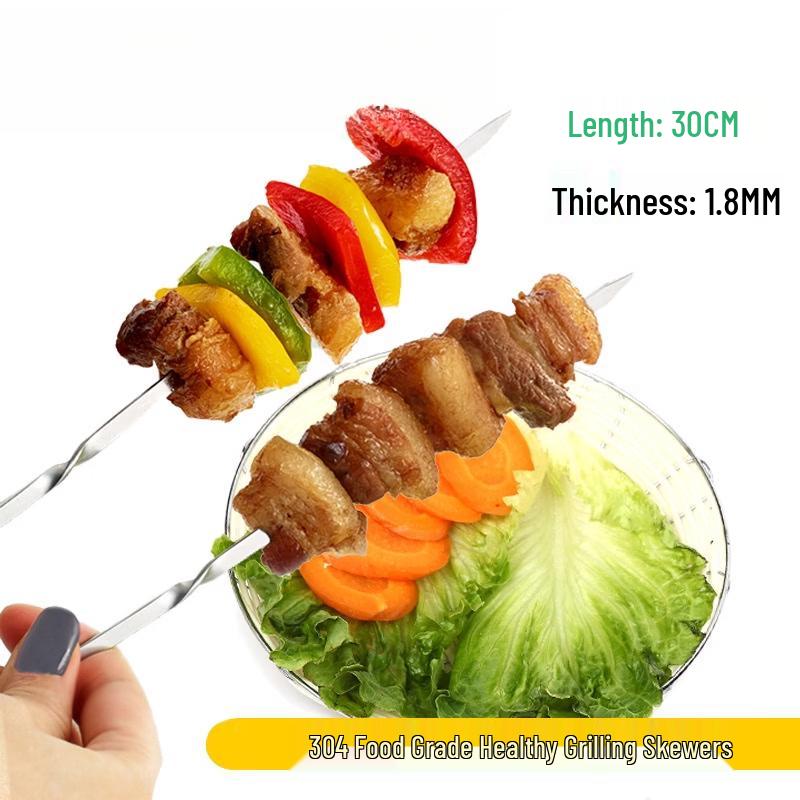 ZISIZ Thickened 304 Stainless Steel Flat BBQ Skewers, 5-Pack