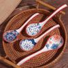 Set of 4 Hand Painted Ceramic Soup Spoon Curved Handle Cooking Utensil Pho Ramen Spoons  Home