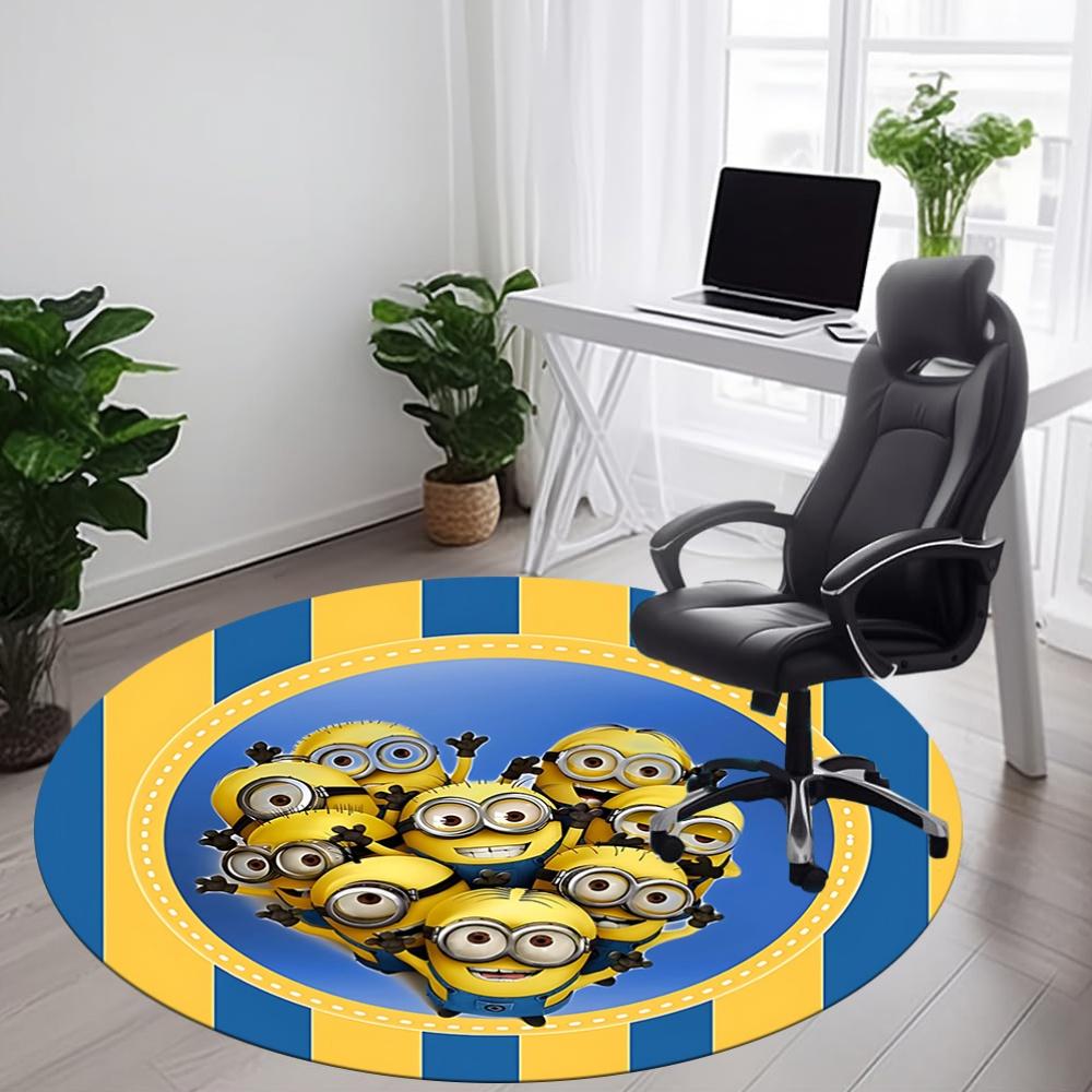 1 Tappeto Rotondo Ufficio Minions - Perfetto per Arredamento Ufficio o Studio, Lavabile in Lavatrice, Supporto Antiscivolo, Tappetino Decorativo per Pavimento