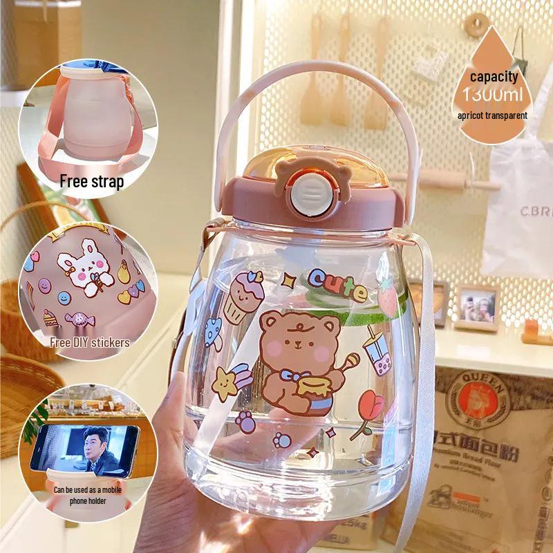 Large Capacity Big Belly Plastic Water Cup with Straw