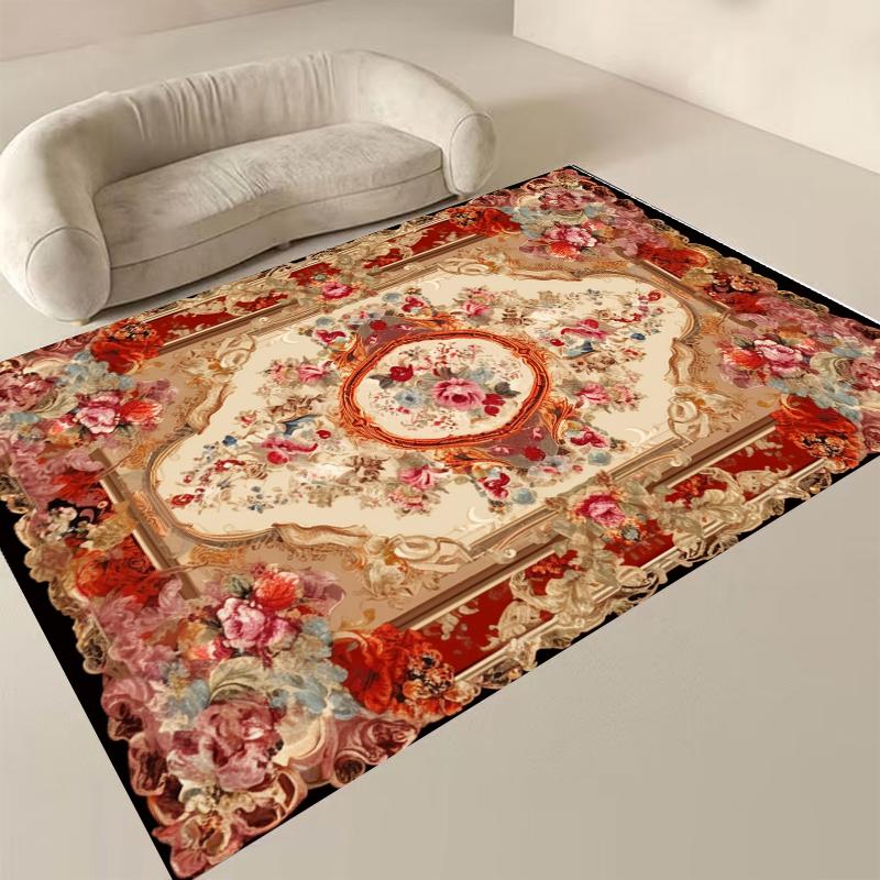 European Floral Carpets for Living Room Luxury Decoration 2x4m Big Size Area Rugs Home Bedroom Carpet Elastic Flannel Floor Mats