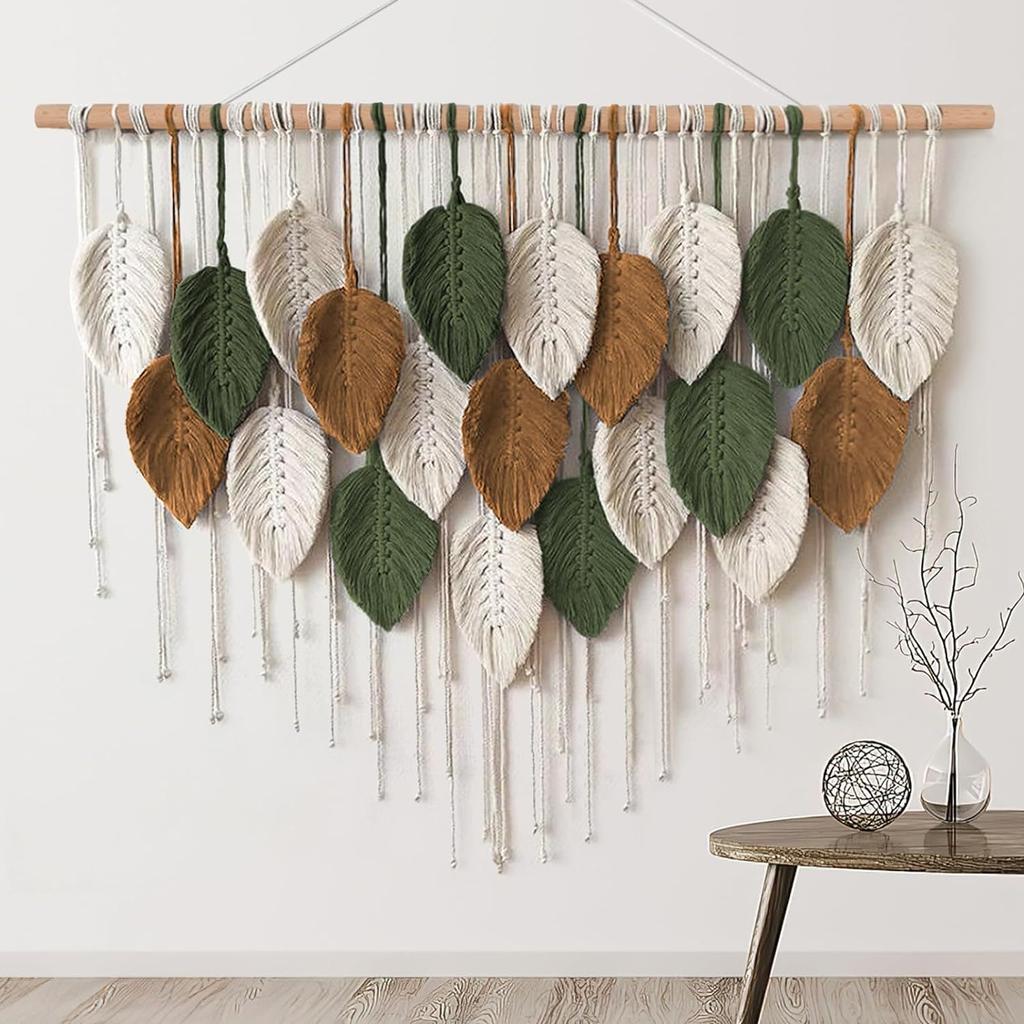 Cotton Rope Woven Leaf Tapestry Colorful Nordic Wall Art for Living Room Bedroom