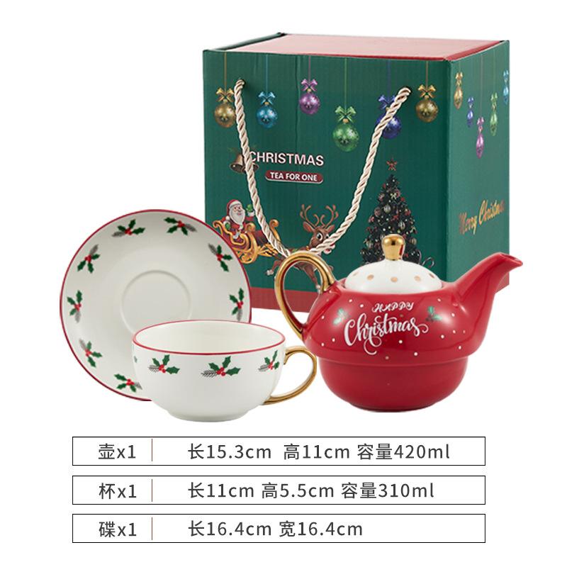Christmas Ceramic Teapot Cup Teaware Set Home Floral Tea Pot Nordic Style Coffee Cup with Lid Cartoon Cute Ceramic Mug Tea Cup