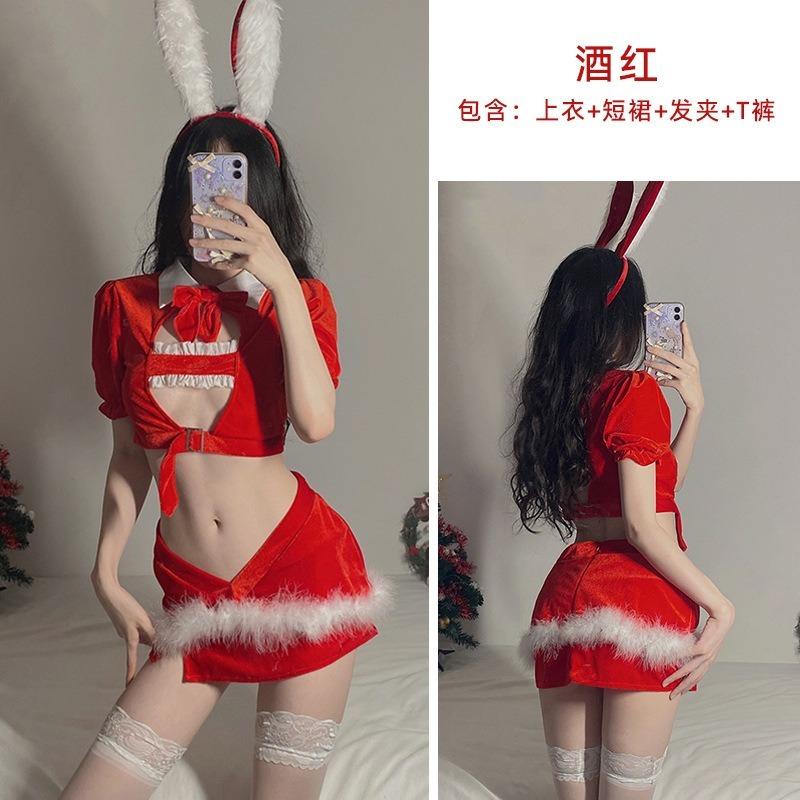 Sexy Lingerie Christmas Velvet Nightdress Cosplay Sexy New Robe Nightdress New Year's Day Uniform Suit