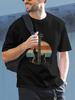 1pc Retro Bass Guitar Vintage Badge T-shirt - 180g Cotton Crew Neck Short Sleeve