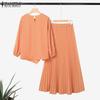 ZANZEA Women Long Sleeve Blouse and Long Skirts Casual Two Piece Suit Sets