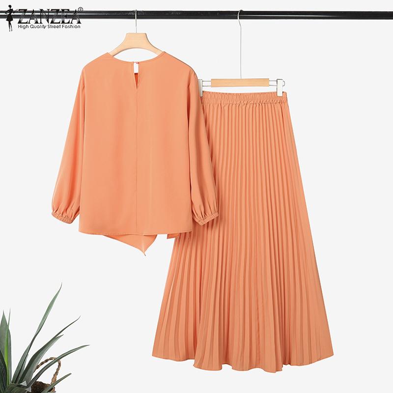 ZANZEA Women Long Sleeve Blouse and Long Skirts Casual Two Piece Suit Sets