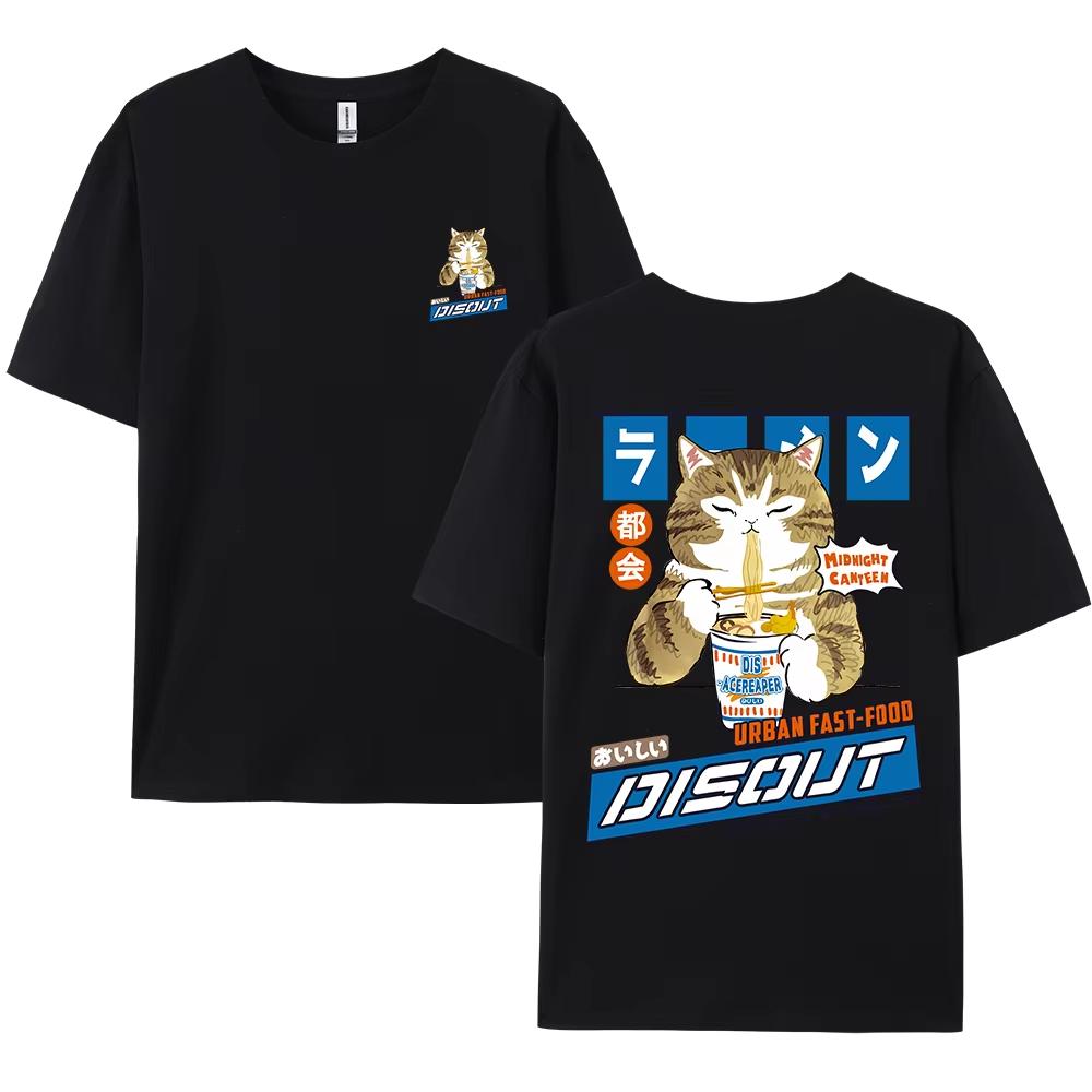 

Japan Style Harajuku Cat Cartoon Eating Noodles Graphic Men s Tshirts Oversized T Shirt Clothing Casual Unisex Short Sleeve Tees M