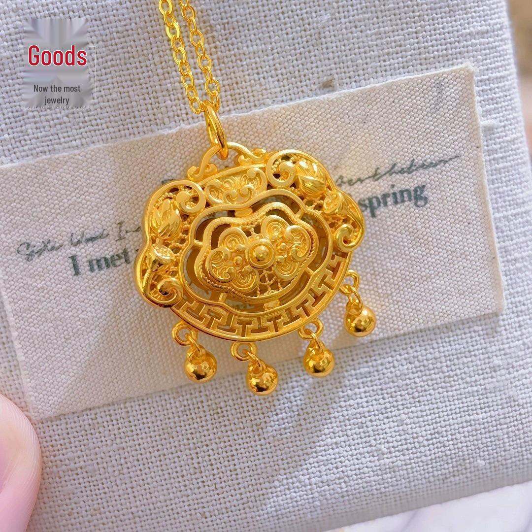 

Retro Chinese Peace Bell Necklace with Sand Gold and Braided Rope