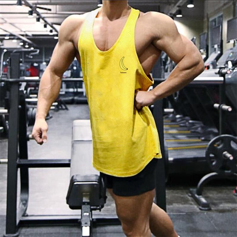 Muscleguys Banana Printed Mens Mesh Yback Training Wear Tank Tops Vneck Sports Causal Fashion Vest Singlets Gym Sleeveless Top Men