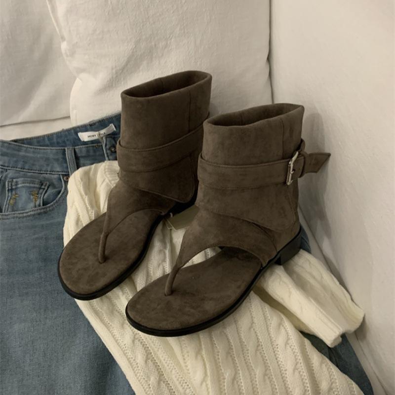 

Блогер тот же стиль! Нишевые ботильоны в стиле интернет-знаменитости с открытым носком, дышащие, римские, крутые, женские повседневные шлепанцы на плоской подошве, короткие ботинки 40 серый