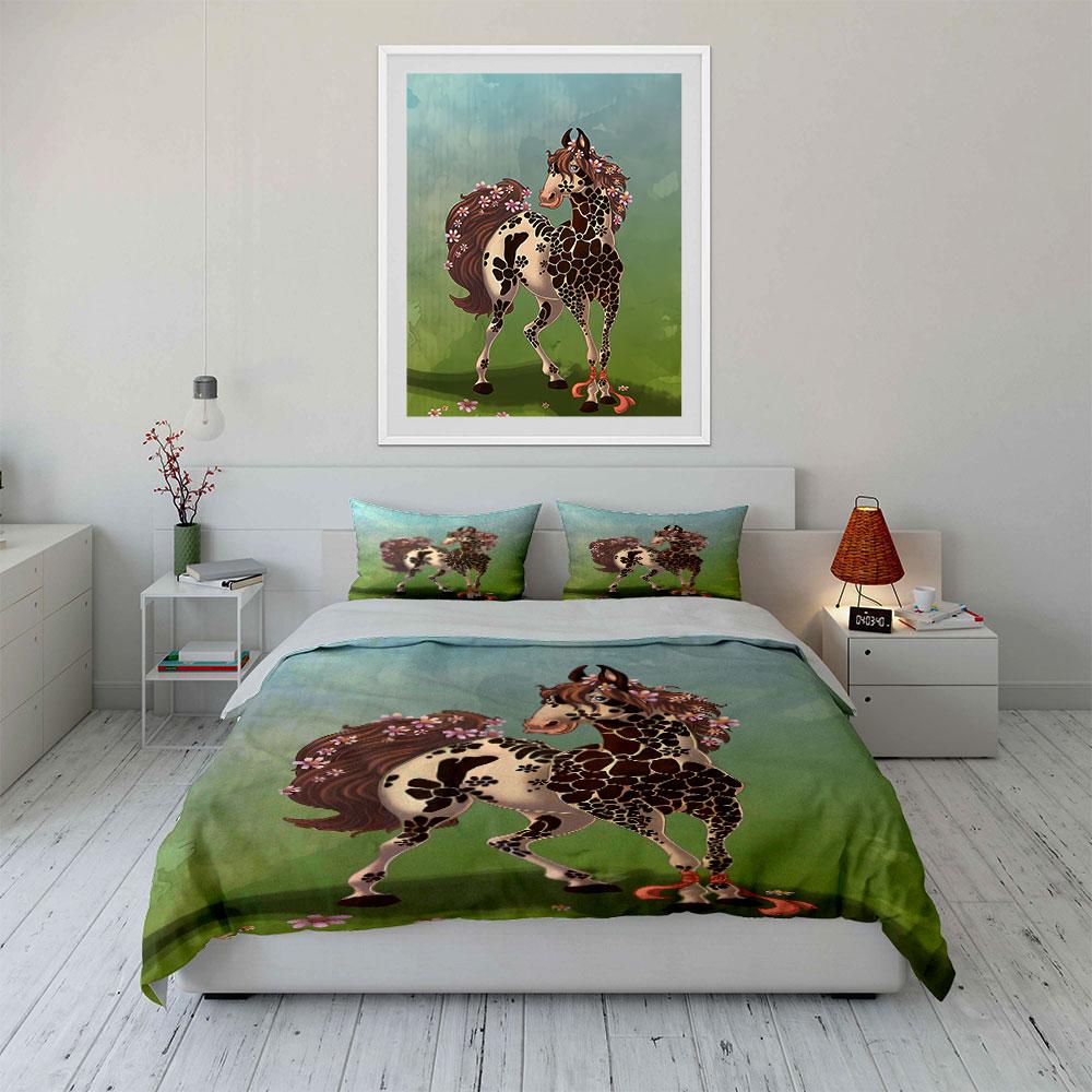 Horse with floral mane. Bedding sets Duvet cover sets Duvet covers Pillowcases(1* Duvet Cover 2* Pillowcases without duvet insert)