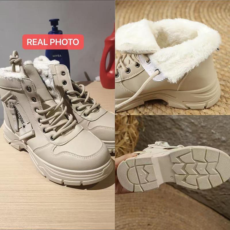 Fashion Warm Plush Waterproof Thick Bottom Snow Boots Women 2025 Winter Fluffy Fur Lace Up Ankle Boots Non Slip Woman's Hiking Shoes 43