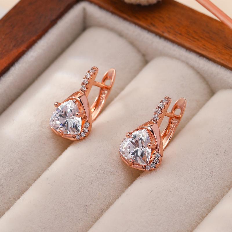 Rose Gold Water Drop Cubic Zirconia Dangle Earrings Shiny Crystal Drop Earrings Women Dating Jewelry