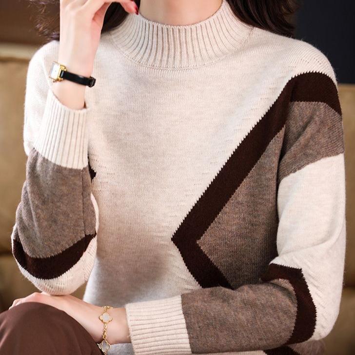 Maglioni da Donna Autunno Inverno Nuovi Patchwork Contrasto Lavorazione a Maglia Larghi Vintage Pullover Top Casual Moda Maglioni