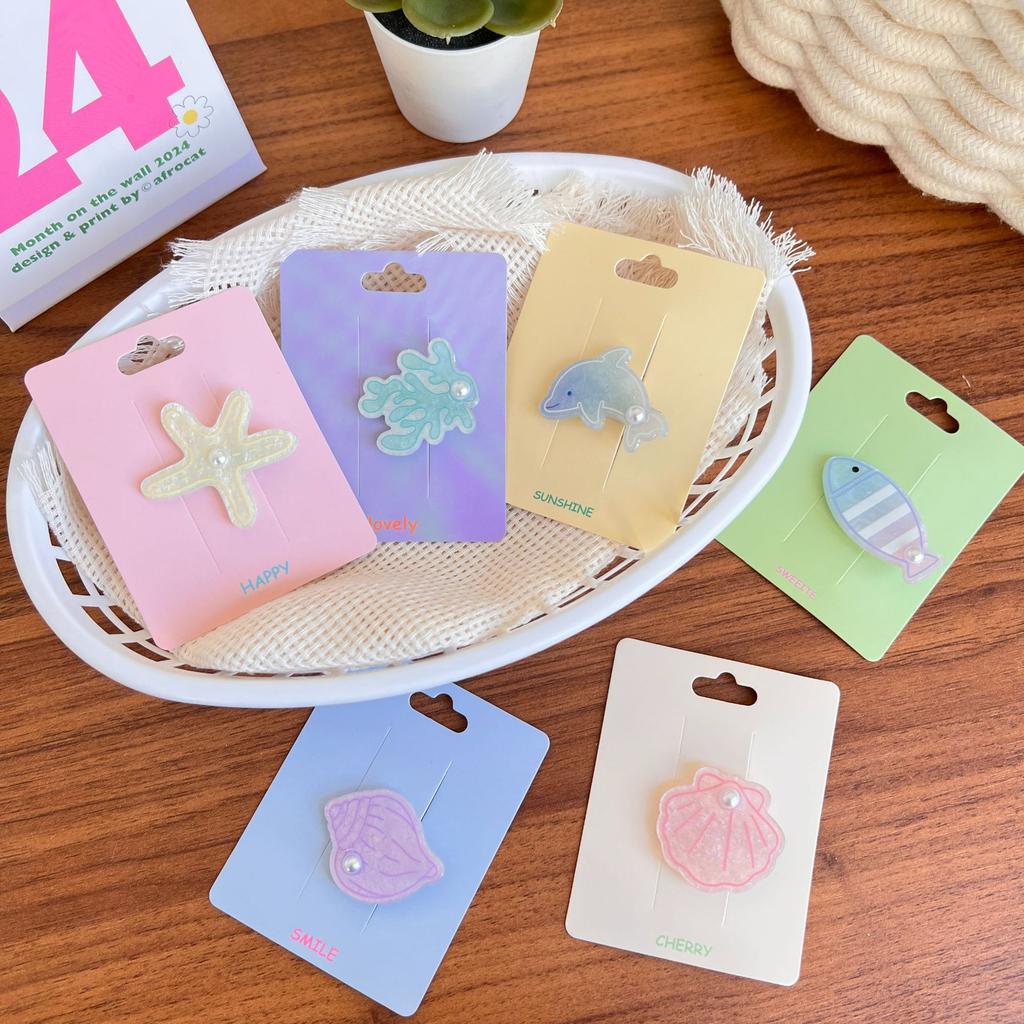 Uroczy Kolorowy Klips do Włosów ze Zwierzętami Moda Ryba Muszla Delfin Grzywka Klips Boczny Perła Małe Wsuwki do Włosów Kreskówkowe Spinki Codzienne Nakrycie Głowy