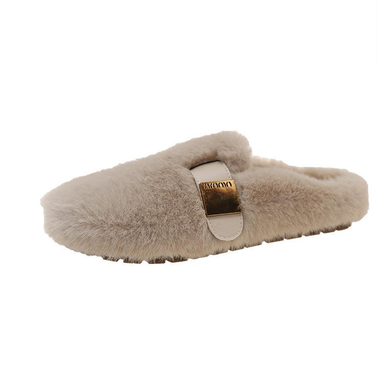 

Home white Birkenstock Mary Jane fluffy shoes for women, velvet to keep warm, autumn and winter 2025 new Doudou cotton shoes 35