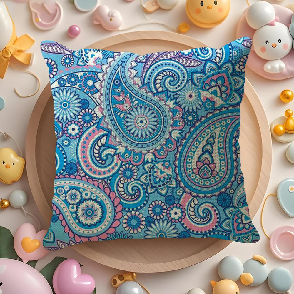 Painted Design P-Paisleys Cushion Cover Natural Linen Organic Fabric Double-Sided Printing Sofa Home Decor Gift Pillow Case