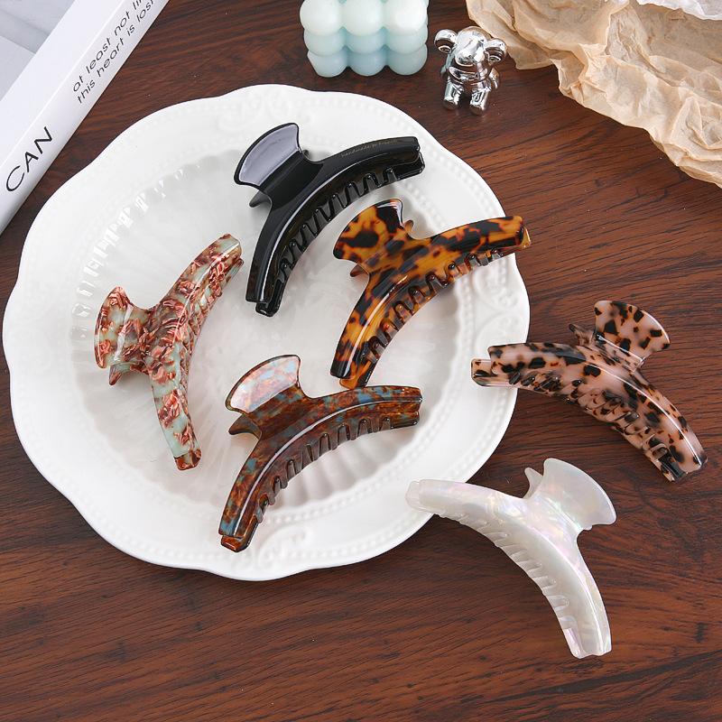 High Quality Japanese French Acetic Acid Curved Hair Grab Leopard Print Large Grab Clip Hairpin Shark