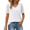 Elegant Jacquard Splicing Lace Short Sleeve Women T-Shirt Summer V Neck Casual Loose Tees Female Comfortable Office Commuter Top