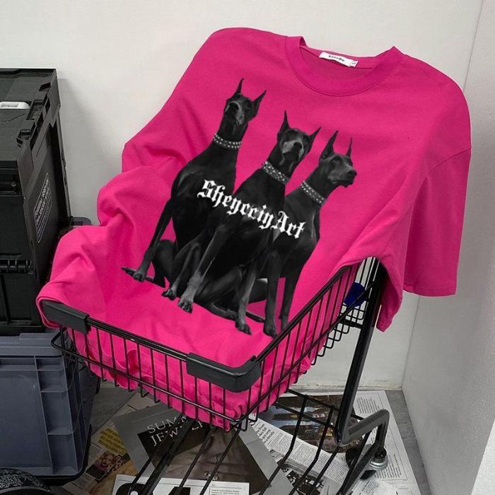 

Unisex Summer Retro Doberman Graphic Tee - Pure Cotton, Loose Fit XL