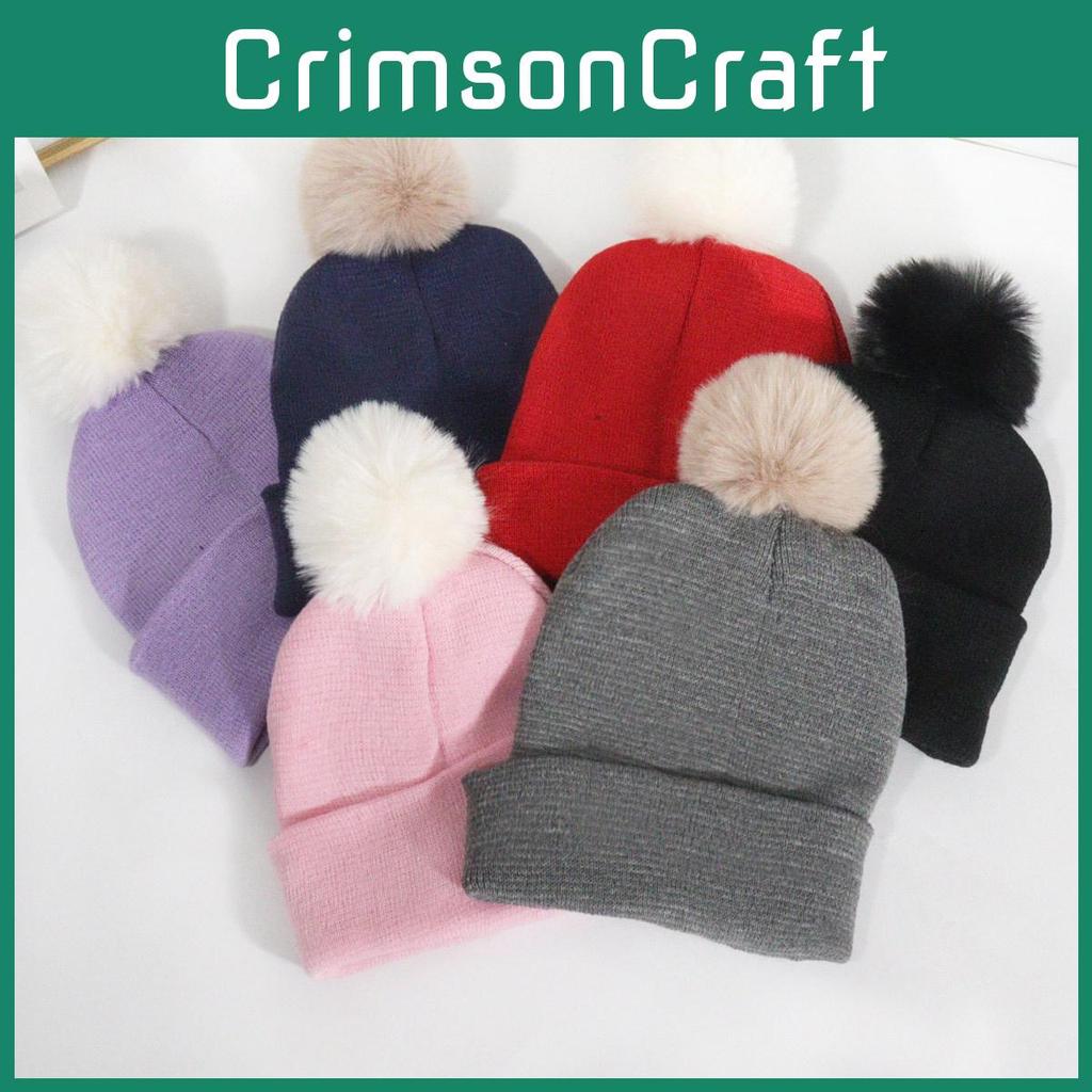 Warm Solid Color Plush Ball Acrylic Knit Cap For Fall Season Fashion