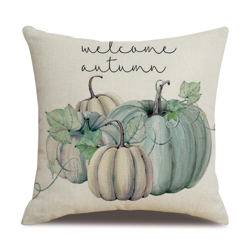 Thanksgiving Linen Pillowcase Autumn Pumpkin Print Pillow Cushion Cover